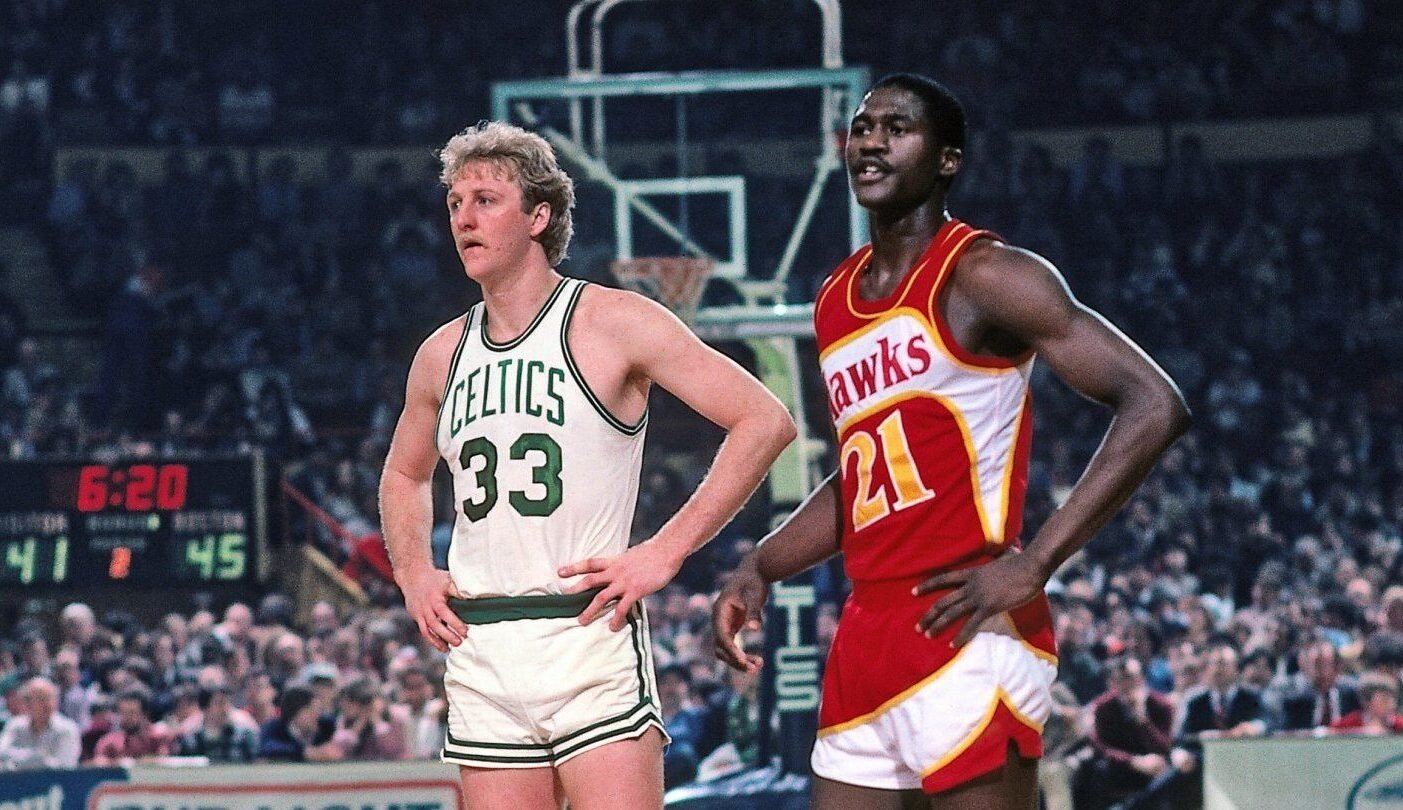 Larry Bird et Dominique Wilkins pendant Boston vs Atlanta