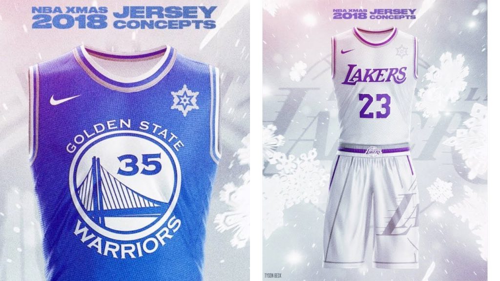 Les maillots des Warriors et des Lakers pour le Christmas Day, imaginés par un fan.