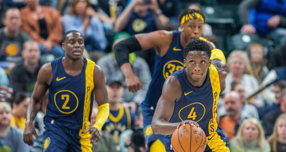 Victor Oladipo, Darren Collison et Myles Turner sous le maillot des Pacers d'Indiana