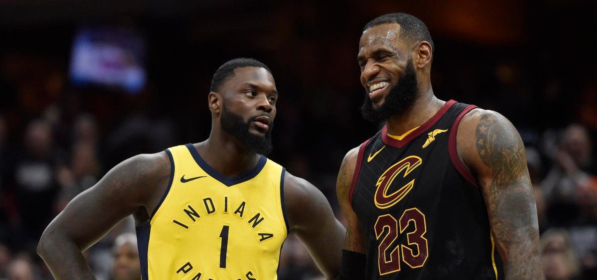 Lance Stephenson sous le maillot des Pacers d'Indiana et LeBron James sous le maillot des Cavaliers de Cleveland