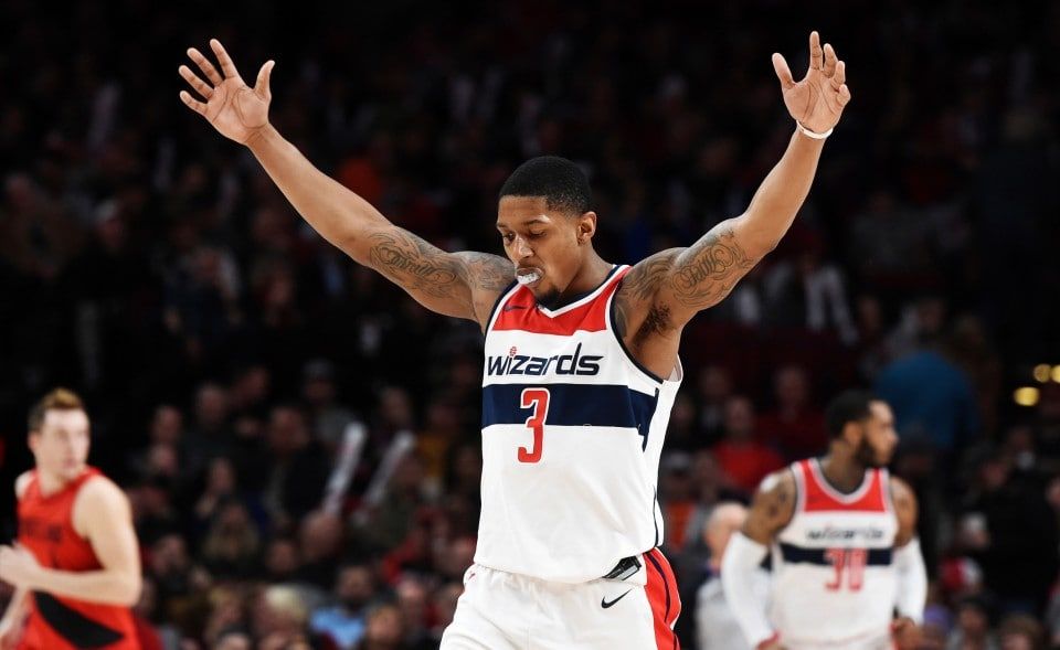 Bradley Beal célèbre son panier face aux Blazers.