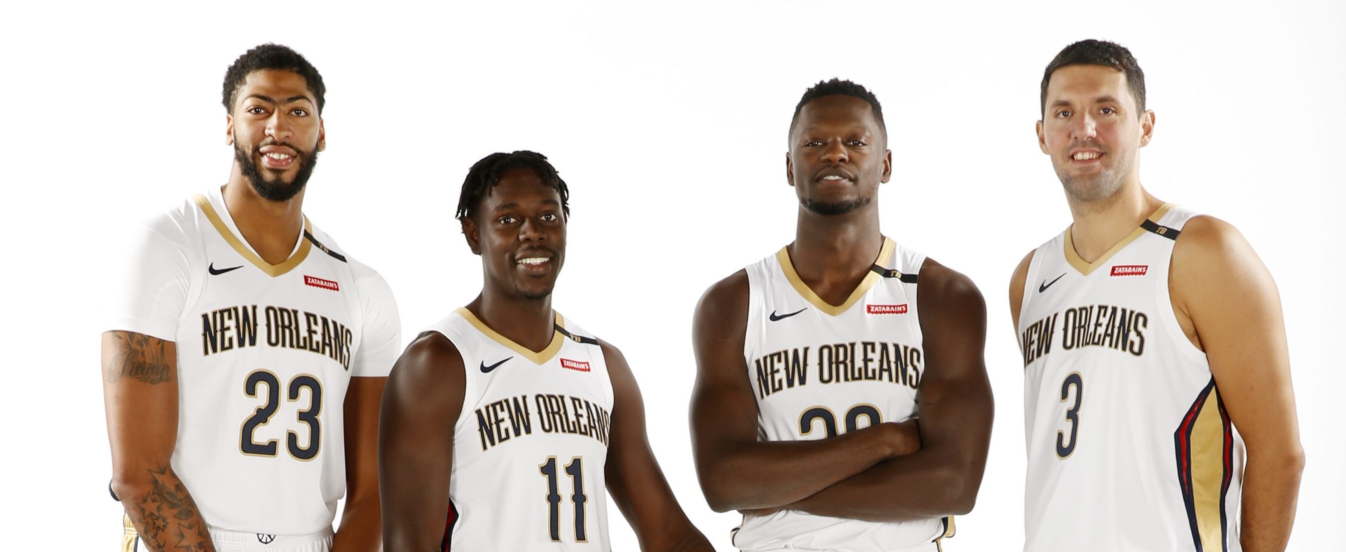 Anthony Davis, Jrue Holiday, Julius Randle et Nikola Mirotic sous le maillot des Pelicans