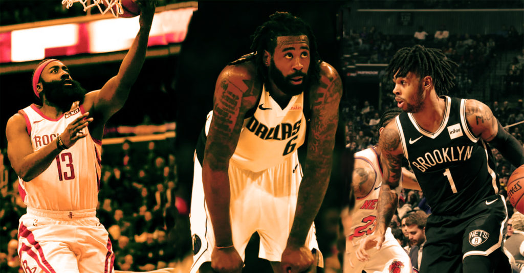 James Harden, DeAndre Jordan et D'Angelo Russell