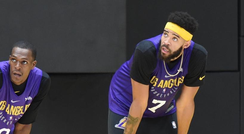 Rajon Rondo et JaVale McGee à l'entrainement des Lakers