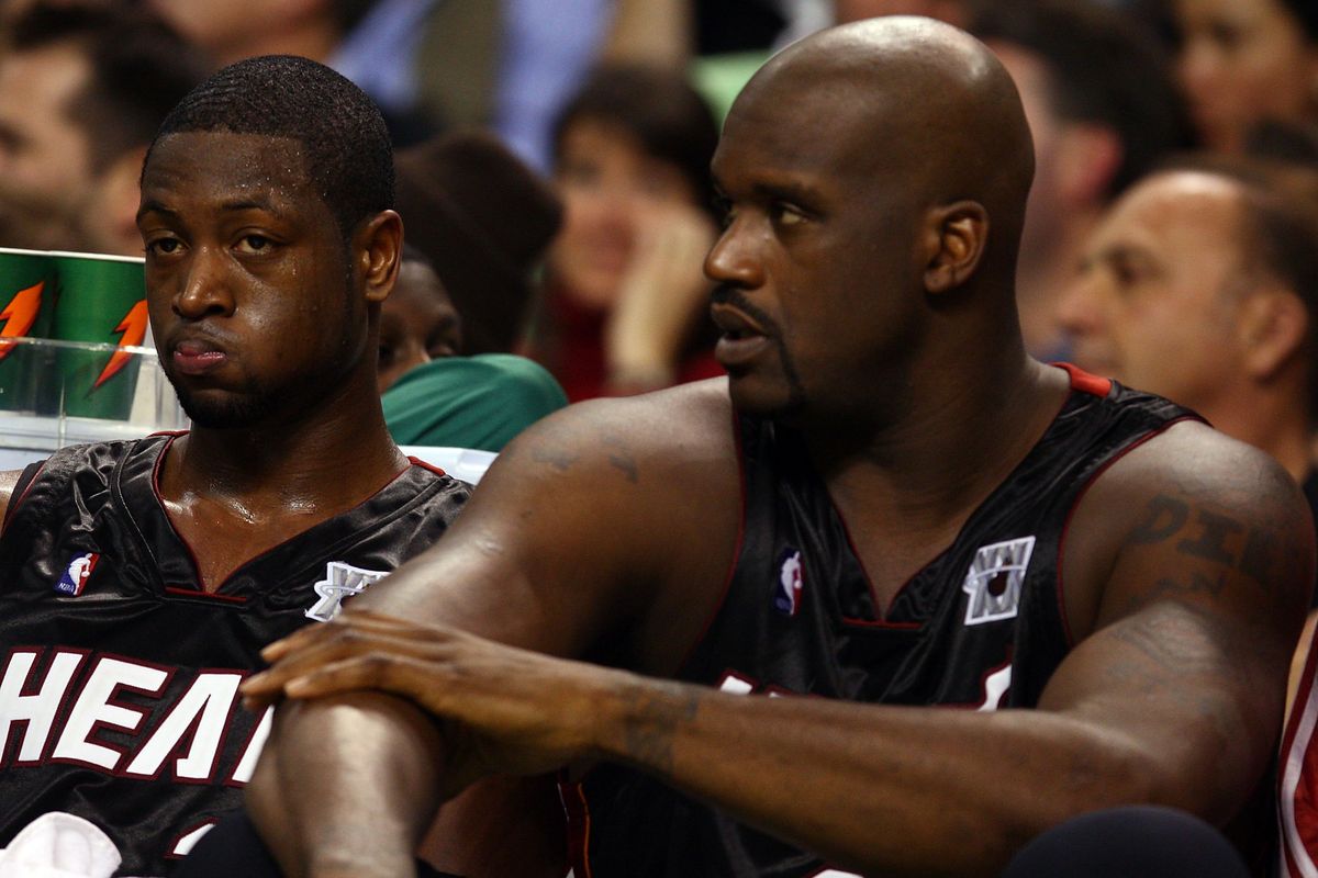 Dwyane Wade et Shaquille O'Neal sous le maillot du Heat