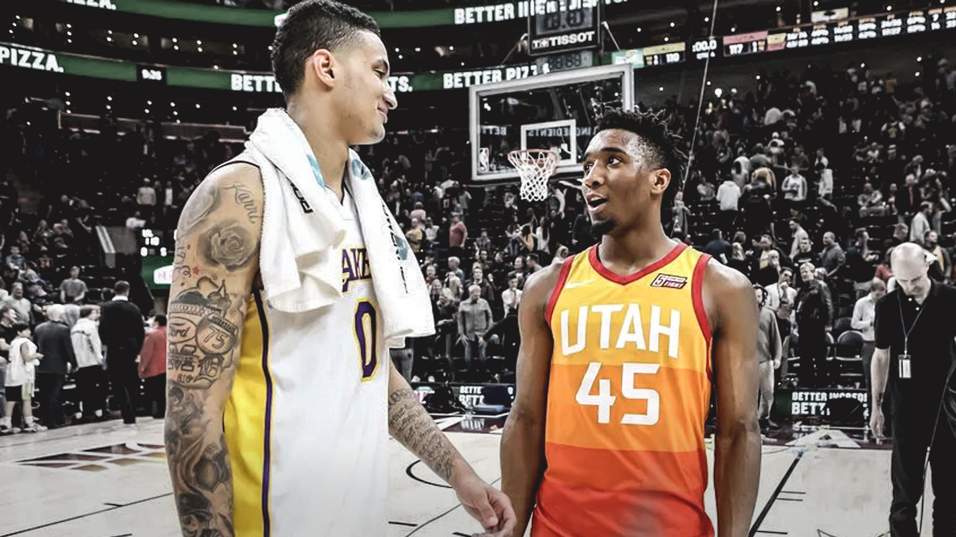 Kyle Kuzma des Lakers et Donovan Mitchell du Jazz