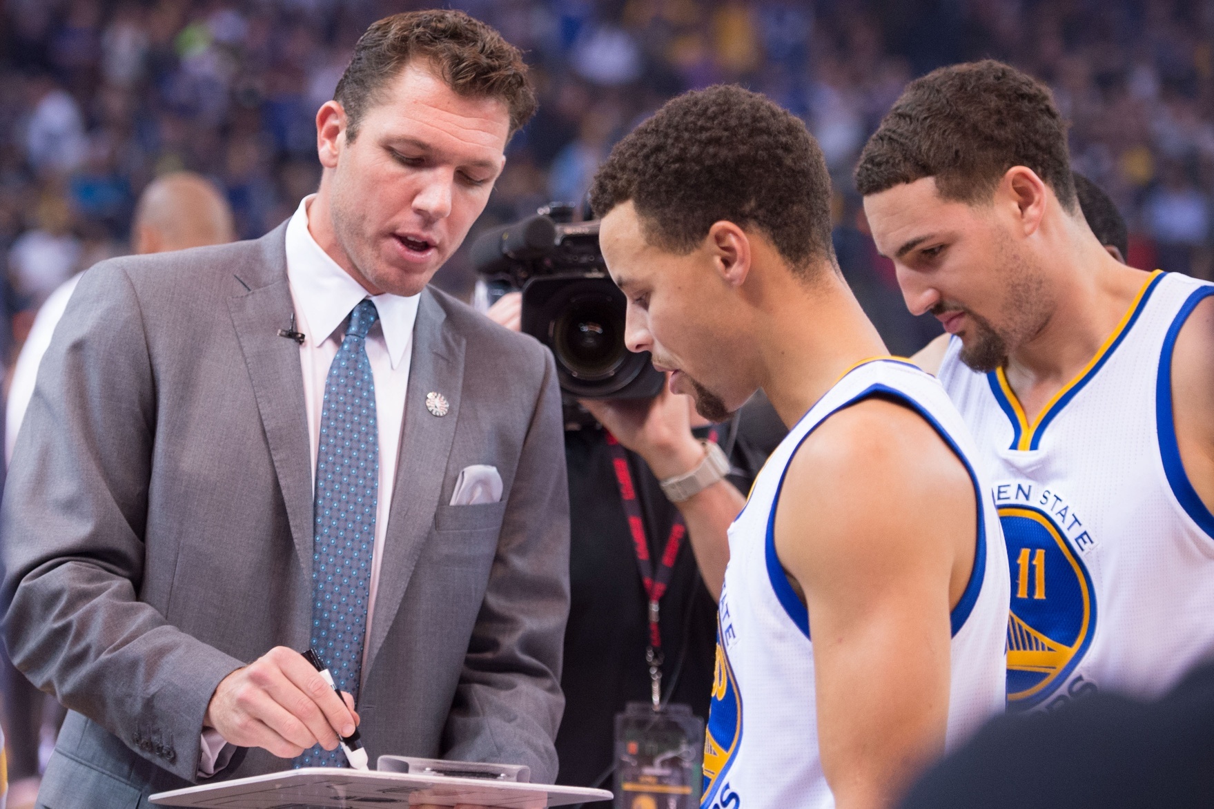 Luke Walton avec Curry et Thompson