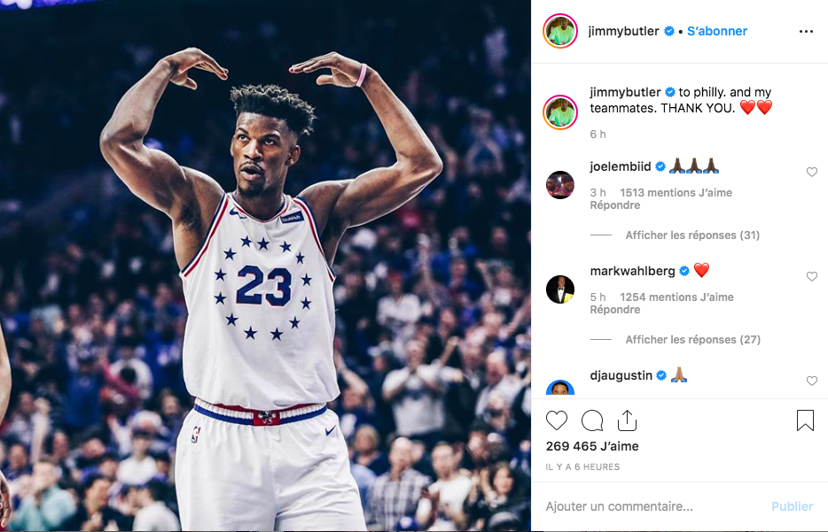 jimmy butler post publication instagram philadelphie sixers