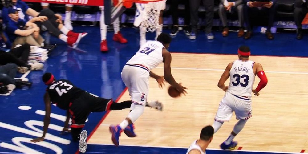 pascal siakam joel embiid tacle chute