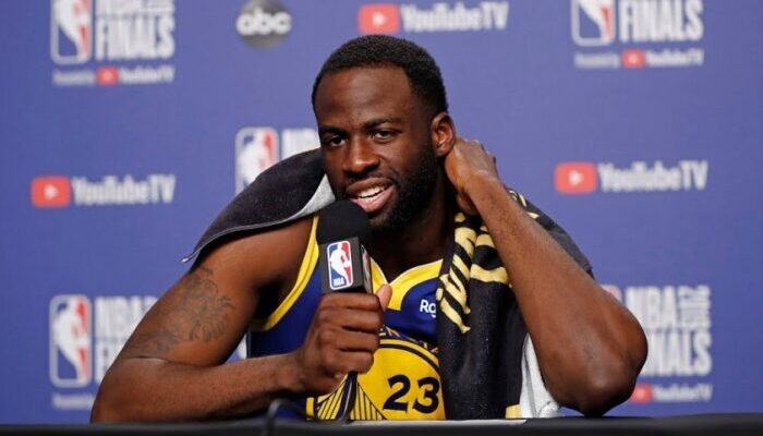 Draymond Green devant la presse après la défaite des Warriors face à Toronto dans le Game 4