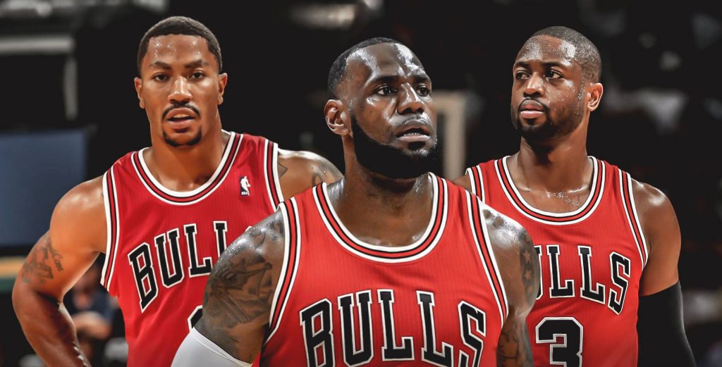 Derrick Rose, LeBron James et Dwyane Wade Chicago