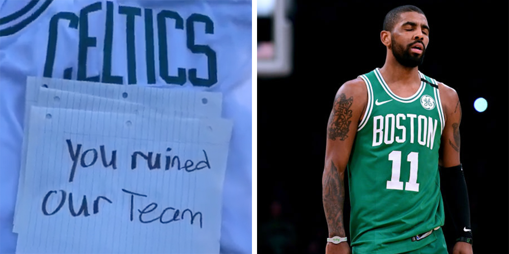Un fan des Celtics crache sa rancoeur envers Kyrie Irving et brûle son maillot