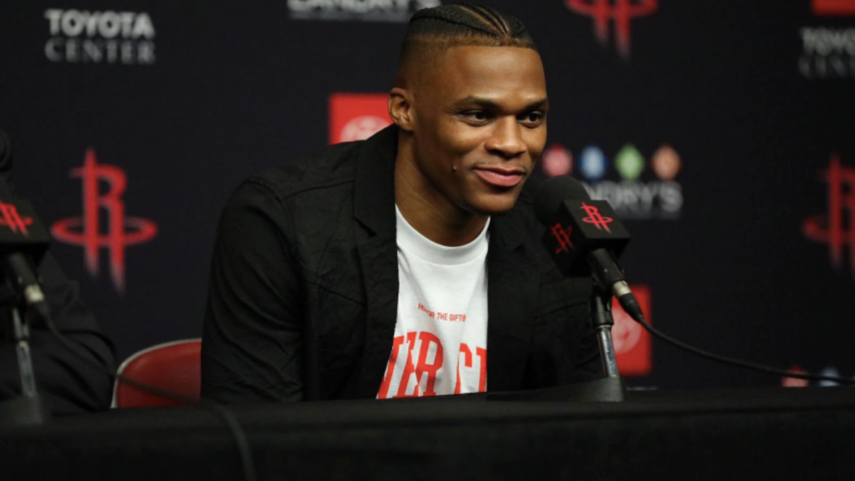 Russell Westbrook lors de sa conférence de presse