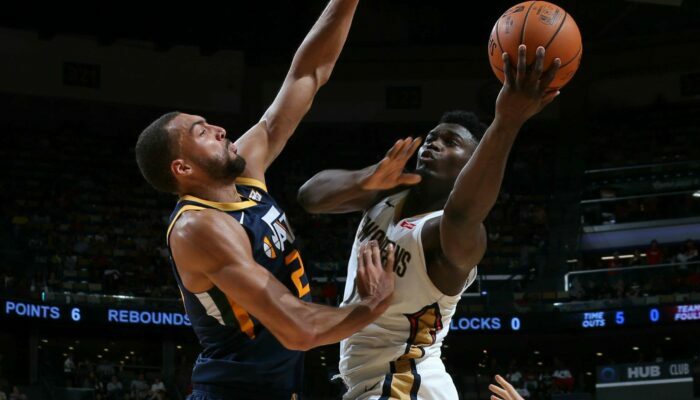 Zion Williamson au duel avec Rudy Gobert