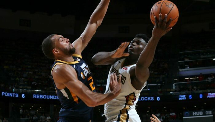 Zion Williamson au duel avec Rudy Gobert