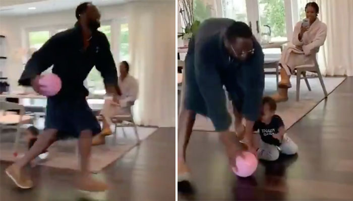 Dwyane Wade et sa fille Kaavi lors d'un 1 contre 1