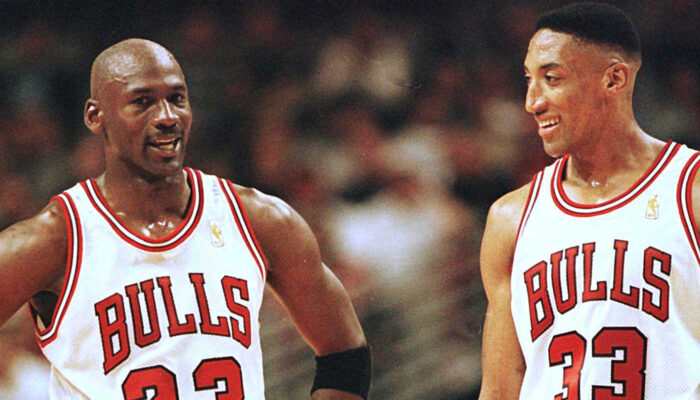 Michael Jordan et Scottie Pippen sous le maillot des Bulls