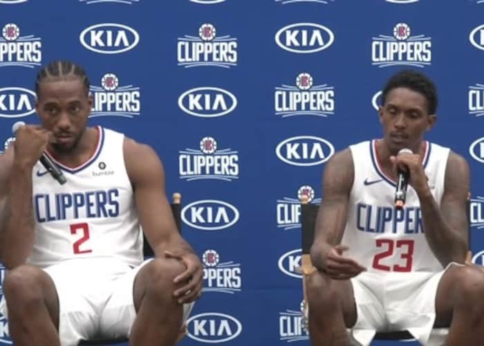 Kawhi Leonard et Lou Williams durant le media day 2019