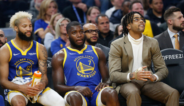 Ky Bowman, Eric Paschall et D'Angelo Russell des Warriors