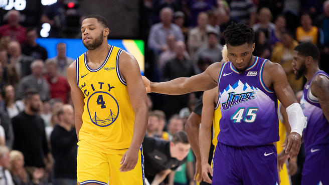 Donovan Mitchell face aux Warriors pour le Jazz