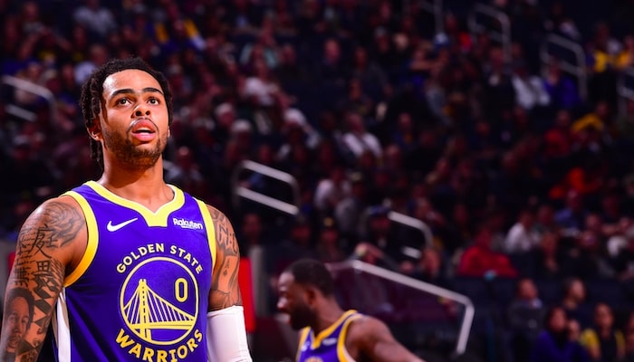 d'angelo russell sous le maillot des warriors