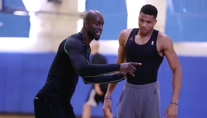 entrainement de Kevin Garnett et Giannis Antetokounmpo