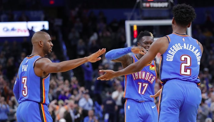 Chris Paul, Dennis Schröder et Shai Gilgeous-Alexander sous le maillot du Thunder