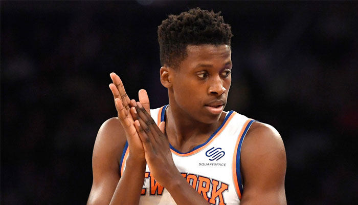 Frank Ntilikina sous le maillot des Knicks de New York