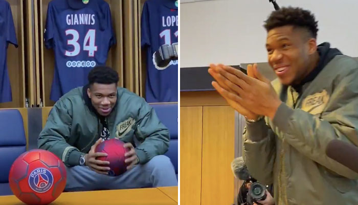 Giannis Antetokounmpo dans le vestiaire du Parc des Princes