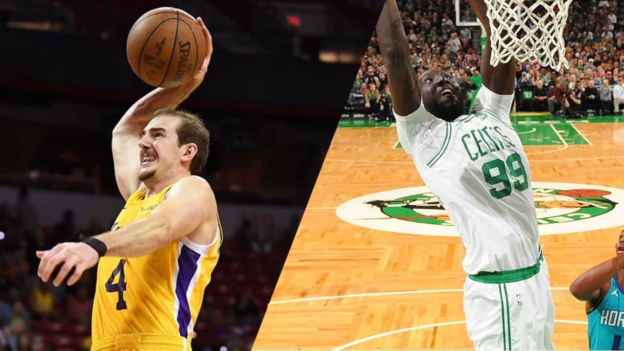 Alex Caruso des Lakers et Tacko Fall des Celtics