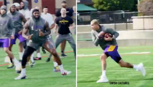 NBA – Toute l’équipe des Lakers s’entraîne… au foot US, LeBron impressionne