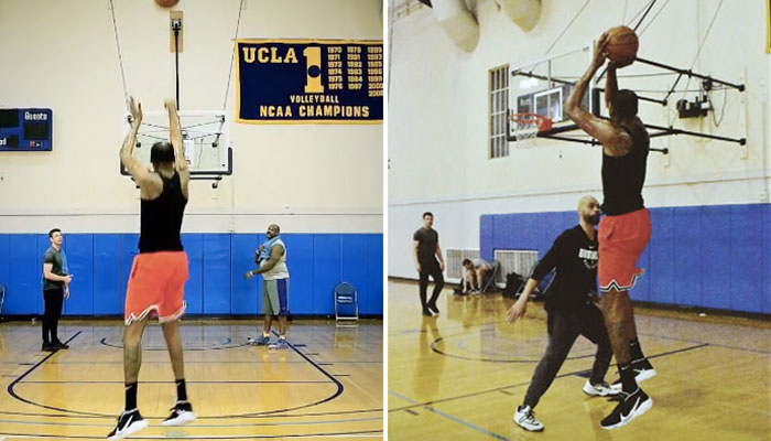 Kevin Durant enchainant les tirs à la salle d'entraînement