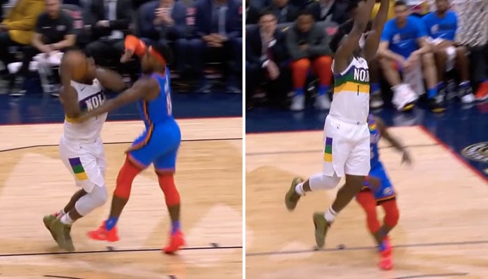 Zion Williamson lâche un hopstep et s’envole vers le cercle face au Thunder