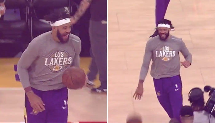 JaVale McGee durant l’échauffement précédant le match opposant les Los Angeles Lakers aux Philadelphia Sixers, le 3 mars 2020