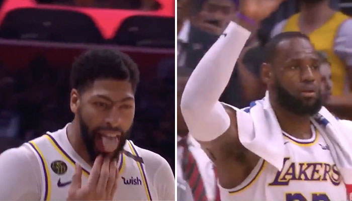 Anthony Davis et LeBron James lors du match des Los Angeles Lakers face aux Los Angeles Clippers