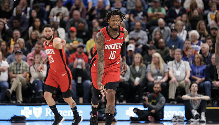 Ben McLemore célèbre un tir à 3 points sous le maillot des Houston Rockets