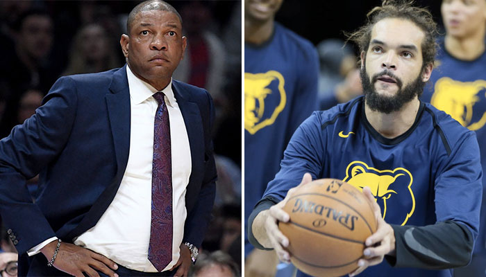 Doc Rivers, le coach des Los Angeles Clippers, et Joakim Noah, à l’échauffement d’un match des Memphis Grizzlies