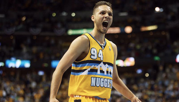 Evan Fournier sous le maillot des Denver Nuggets