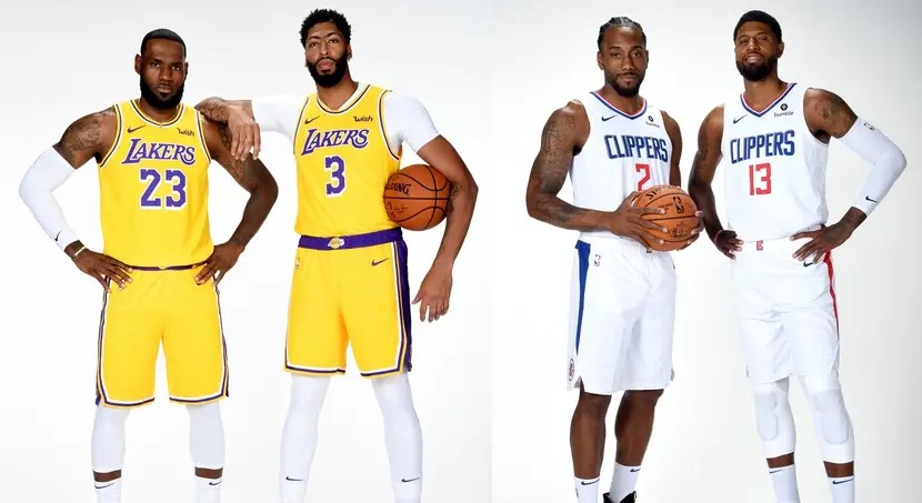 LeBron James, Anthony Davis et Kawhi Leoanrd, Paul George