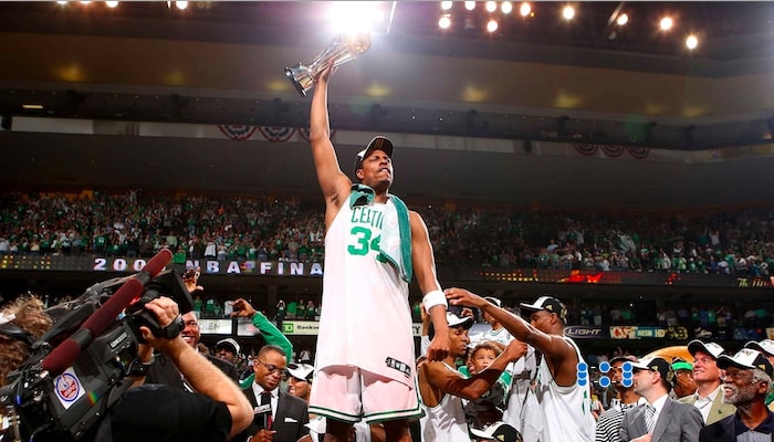 la célébration de paul pierce durant les finales 2008