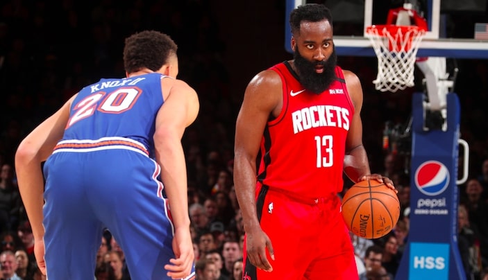 james harden face à kevin knox