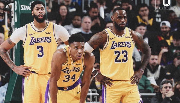 Giannis Antetokounmpo aux cotés de LeBron James et Anthony Davis aux Lakers