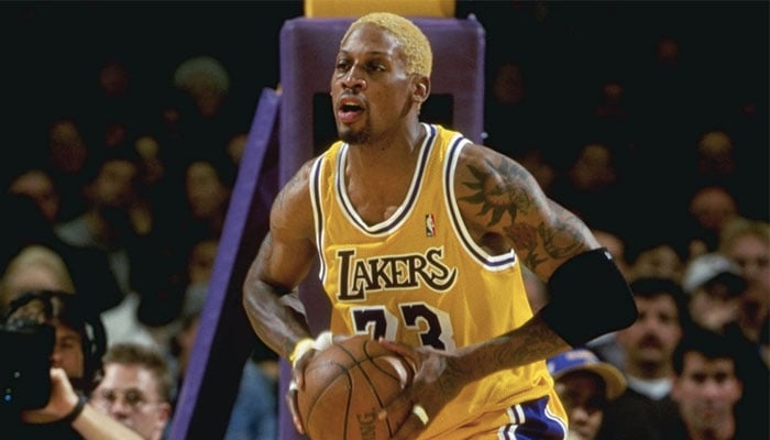 Dennis Rodman sous le maillot des Los Angeles Lakers