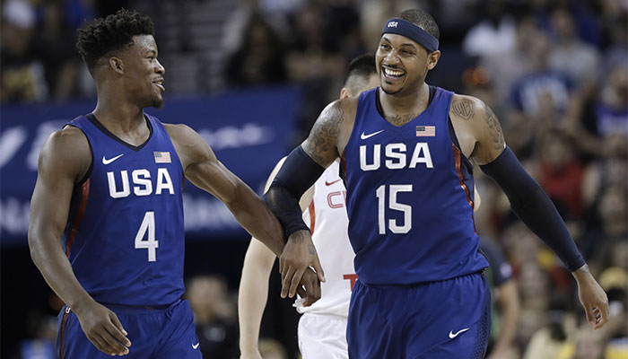 Jimmy Butler et Carmelo Anthony sous le maillot de Team USA en 2016