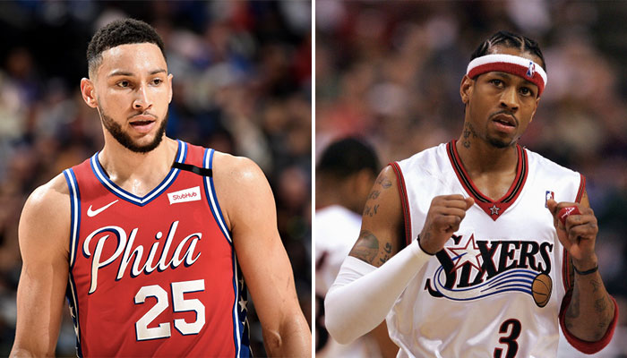 Ben Simmons et Allen Iverson sous le maillot des Philadelphia 76ers