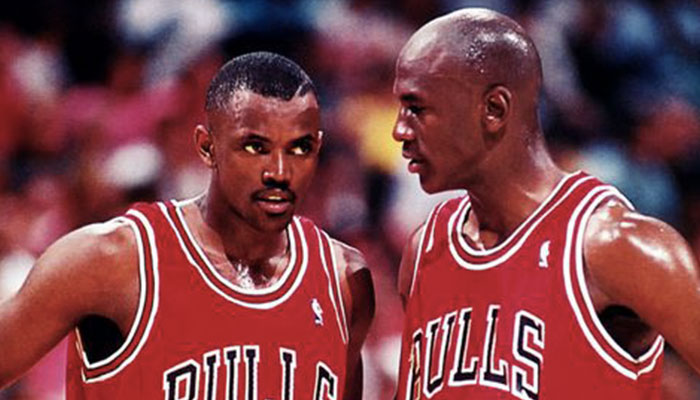 Craig Hodges et Michael Jordan sous le maillot des Chicago Bulls