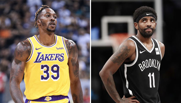 Dwight Howard sous le maillot des Los Angeles Lakers, et Kyrie Irving sous le maillot des Brooklyn Nets