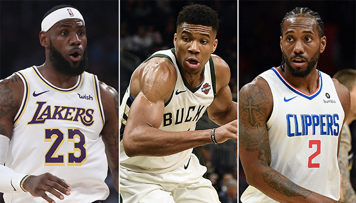 Lebron James, Giannis Antetokounmpo et Kawhi Leonard