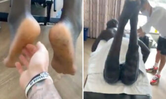 NBA – Vincent Poirier s’éclate avec… les Tacko-pieds ! NBA Vincent Poirier chatouille Tack Fall