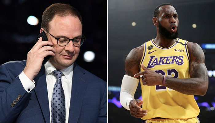 Adrian Wojnarowski, insider NBA d’ESPN, et LeBron James, joueurs des Los Angeles Lakers